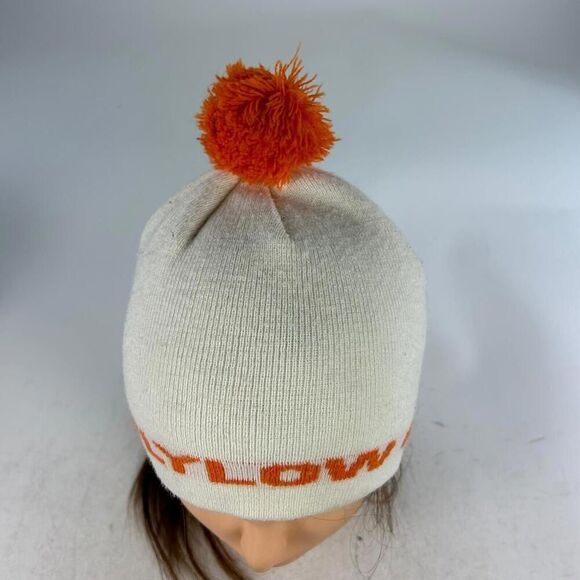 FLYLOW Pom Beanie Hat Cap Women's Ski Snowboard OSFM White Orange Beanies Hats - Picture 5 of 10